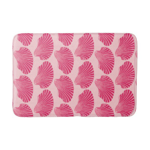 Scallop Shell Block Print, Fuchsia and Pale Pink Bath Mat