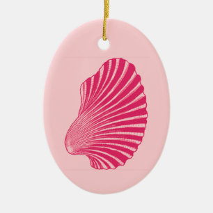 Scallop Shell Block Print, Fuchsia and Pale Pink Ceramic Ornament