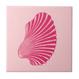 Scallop Shell Block Print, Fuchsia and Pale Pink  Ceramic Tile
