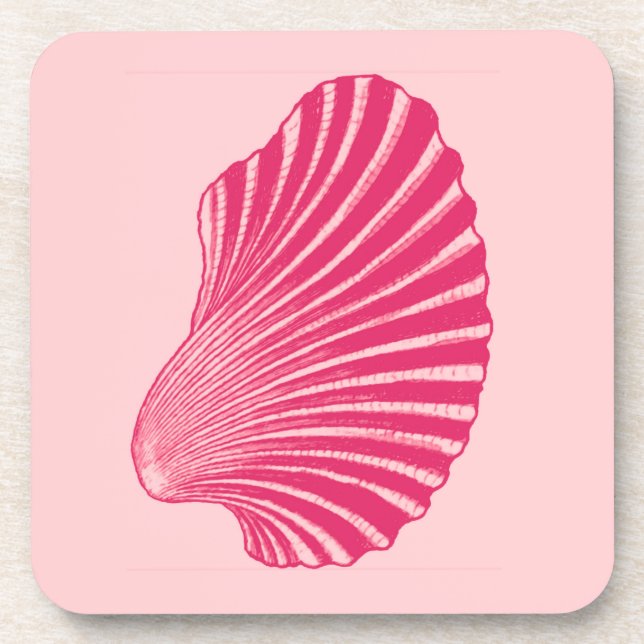 Scallop Shell Block Print, Fuchsia and Pale Pink  Coaster (Front)