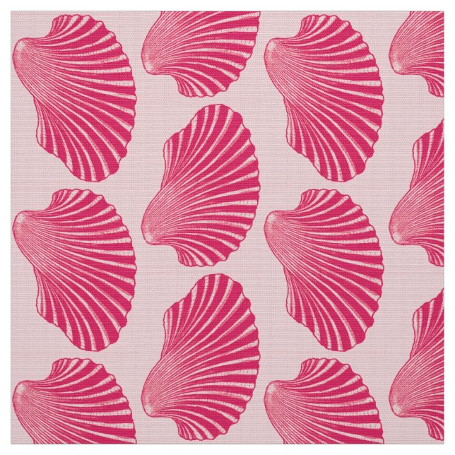 Scallop Shell Block Print, Fuchsia and Pale Pink Fabric (Swatch)