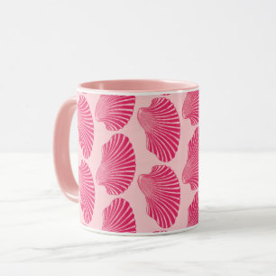 Scallop Shell Block Print, Fuchsia and Pale Pink Mug