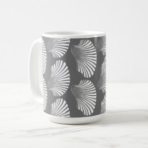 Scallop Shell Block Print, Grey and White  Coffee Mug