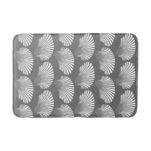 Scallop Shell Block Print, Grey / Grey and White Bath Mat