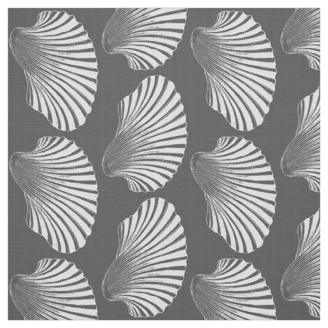 Scallop Shell Block Print, Grey / Grey and White Fabric (Swatch)
