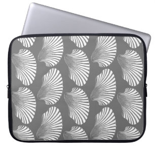 Scallop Shell Block Print, Grey / Grey and White Laptop Sleeve