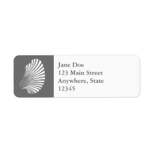 Scallop Shell Block Print, Grey / Grey and White Return Address Label