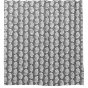 Scallop Shell Block Print, Grey / Grey and White Shower Curtain