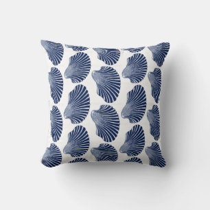 Scallop Shell Block Print, Indigo and White Cushion