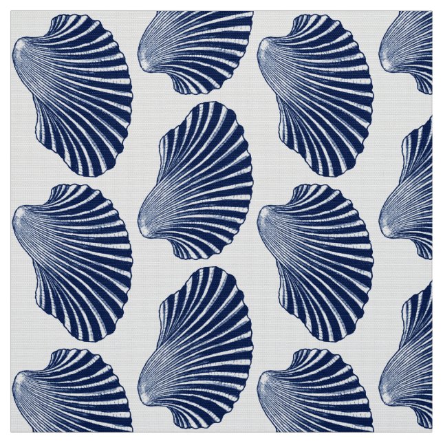 Scallop Shell Block Print, Indigo and White Fabric (Swatch)