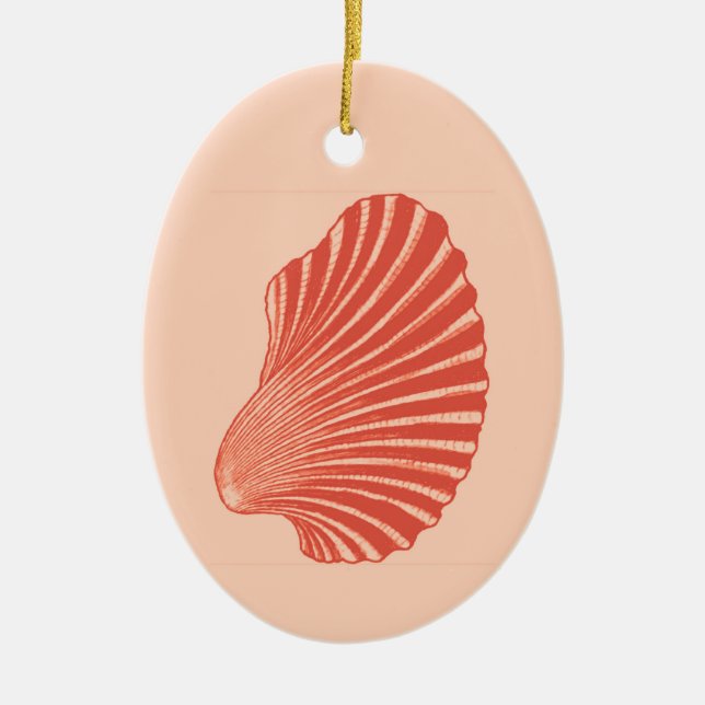 Scallop Shell Block Print, Light Coral Orange  Ceramic Ornament (Front)