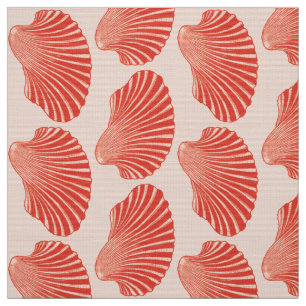 Scallop Shell Block Print, Light Coral Orange Fabric