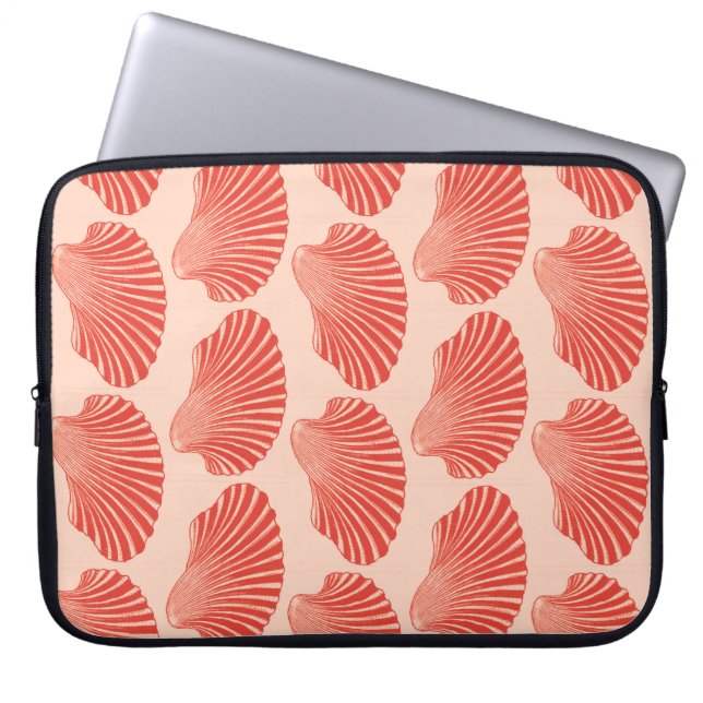 Scallop Shell Block Print, Light Coral Orange Laptop Sleeve (Front)