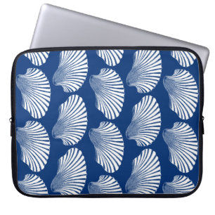 Scallop Shell Block Print, Navy Blue and White Laptop Sleeve