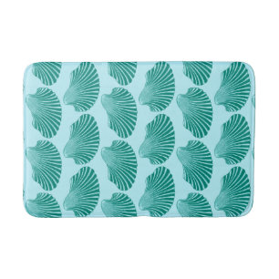 Scallop Shell Block Print, Turquoise and Aqua Bath Mat