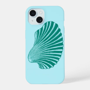 Scallop Shell Block Print, Turquoise and Aqua iPhone 15 Case