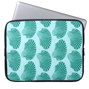 Scallop Shell Block Print, Turquoise and Aqua Laptop Sleeve