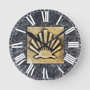 Scallop Shell Camino de Santiago Round Clock