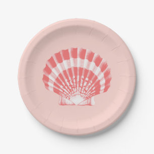 Scallop Shell - coral pink and white Paper Plate