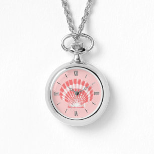 Scallop Shell - coral pink and white Watch