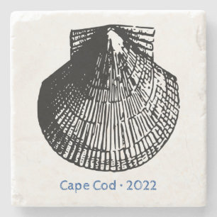 Scallop Shell Line Art - Beach Sand Stone - Custom Coaster