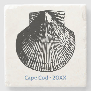 Scallop Shell Line Art - Beach Sand Stone - Custom Coaster