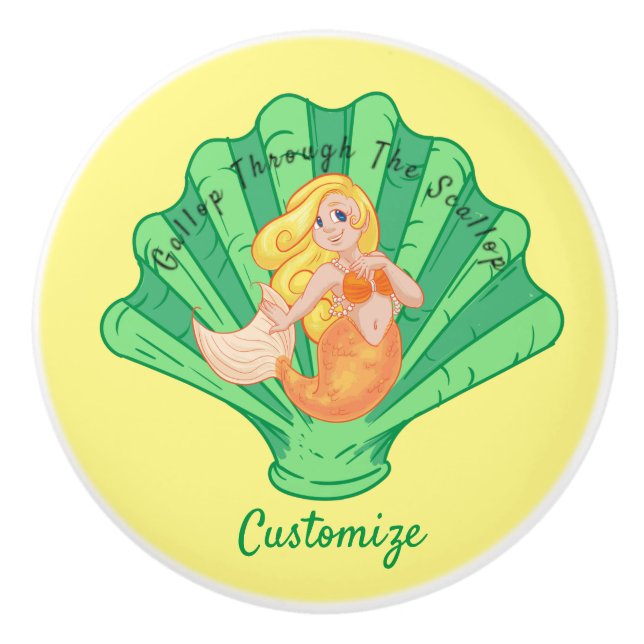 Scallop Shell Mermaid Thunder_Cove  Ceramic Knob (Front)