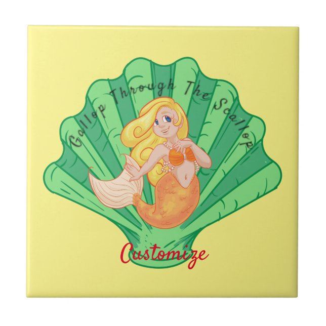 Scallop Shell Mermaid Thunder_Cove  Ceramic Tile (Front)
