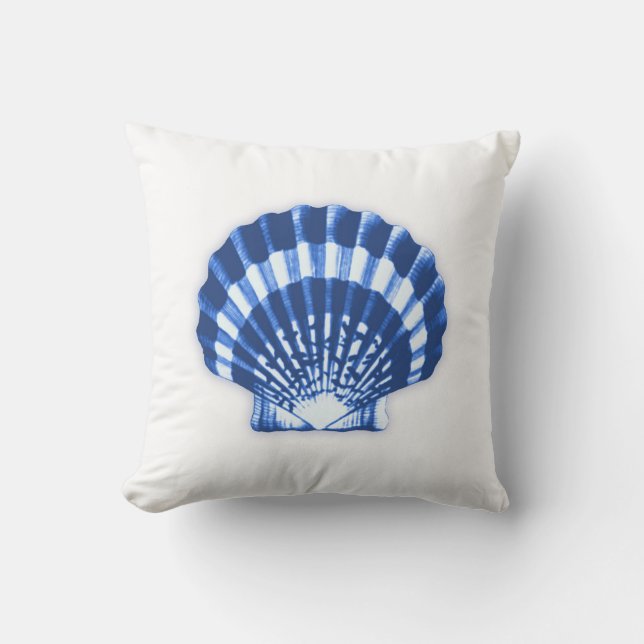 Scallop Shell - navy blue and white Cushion (Front)