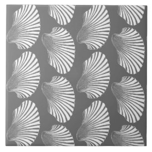 Scallop Shell Print, Grey / Grey and White Tile