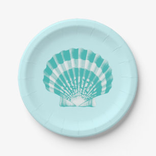 Scallop Shell - soft aqua and white Paper Plate
