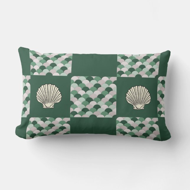 Scallop Shell with Geometric Scallop Pattern  Lumbar Cushion (Front)
