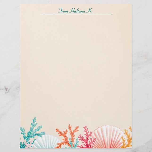Scallop Shells and Coral Custom Letterhead (Front)