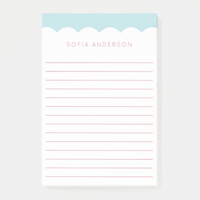 Scallop Topped Feminine Lined Personalised Post-it Notes (Front)
