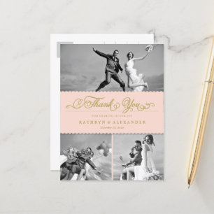Scalloped Band And Script Photo Wedding Thank You Postcard