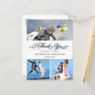 Scalloped Band And Script Photo Wedding Thank You Postcard