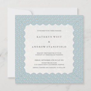 Scalloped Blue Seigaiha Pattern Wedding Invitation