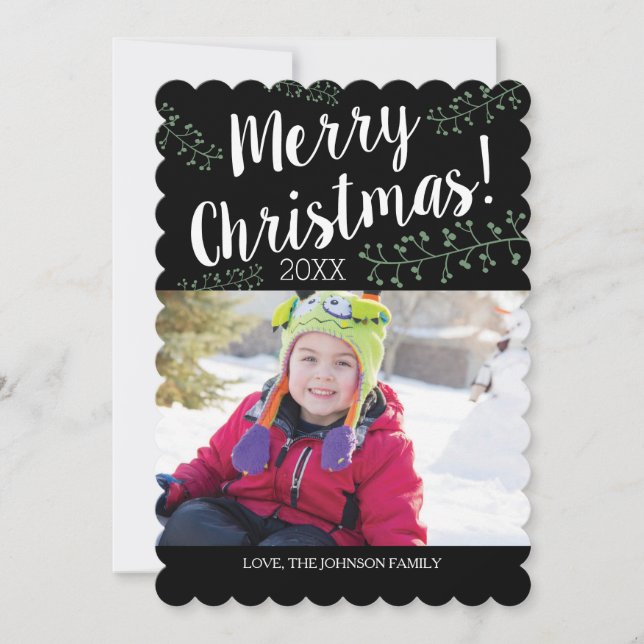 Scalloped Christmas Berries Holiday Card (Front)