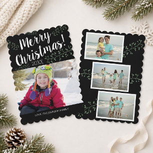 Scalloped Christmas Berries Kids Photo Holiday Card