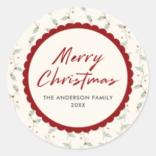 Scalloped Christmas Classic Round Sticker