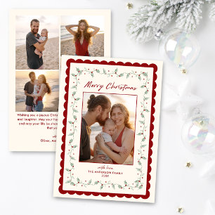 Scalloped Christmas Five Photo  Holiday Card