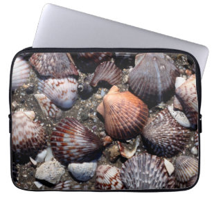 Scalloped Colourful Seashells On A Black Sand Laptop Sleeve