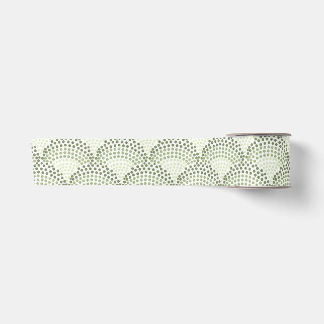 Scalloped Dots Gradient Ombre Green Pattern  Satin Ribbon (Front)