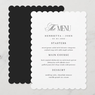 Scalloped Edge Black and White Wedding Menu Card
