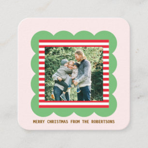 Scalloped Frame Christmas Photo Red Stripes Gift Enclosure Card