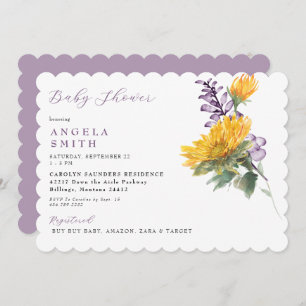 Scalloped Lavender Sunflower Floral Baby Shower Invitation