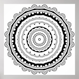 Scalloped Mandala Colouring Page with Bold Rings Poster
