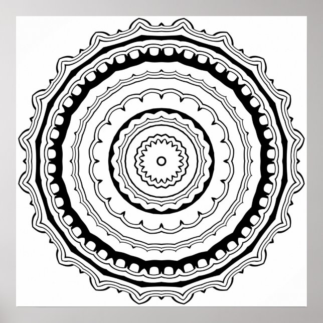 Scalloped Mandala Colouring Page with Bold Rings Poster (Front)
