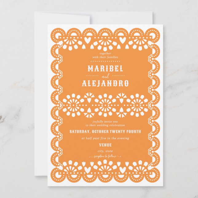 Scalloped Mexican Papel Picado Floral Boho Wedding Invitation (Front)