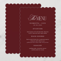 Scalloped Old Money Burgundy Wedding Menu Card